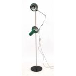 Vintage Retro : a Danish double Standard lamp with two brushed green effect aluminium