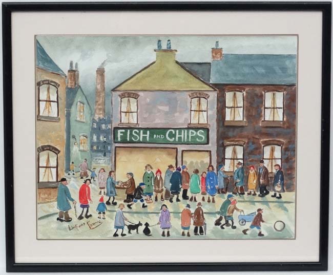 Linford France XX Industrial School Watercolour ' Fish and Chips ' Signed lower left 11 1/2 x 14