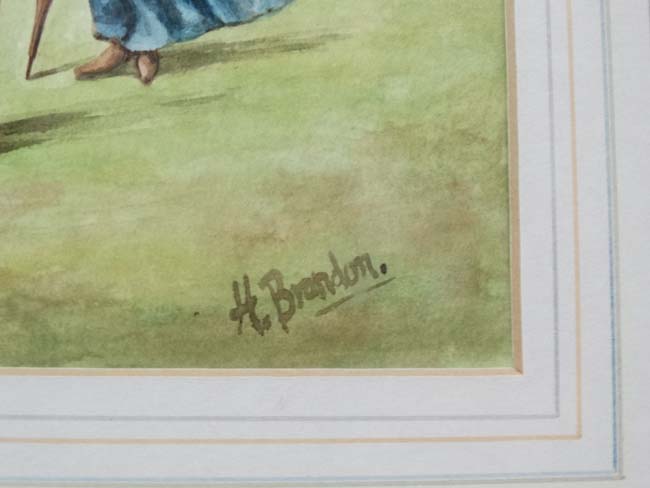 H Brandon XX Watercolour Late Victorian Lady Golfers being watched by a gentleman and a dog Signed - Image 4 of 4