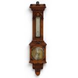 Barometer : ' Negretti and Zambra ' Gothic Oak cased 2 glass Barometer,