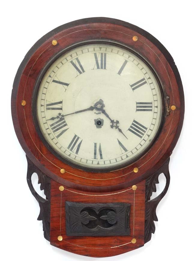Drop dial clock : a 19 th C brass inlaid Rosewood cased 11 1/2" Timepiece with glazed section under