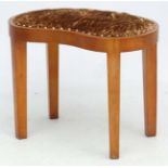 Art Deco : A kidney shaped burr Maple four legged ( slightly tapering) Gold upholstered stool.