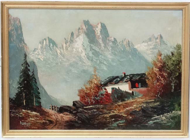 F Schmidt XX Oil on canvas Tyrolean scene Signed lower left 20 x 28" CONDITION: - Image 3 of 5