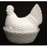 A 20thC white opaque glass hen on nest approx 5b 1/4" long x 5 1/4" high CONDITION: