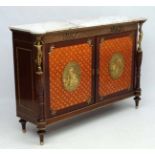 A fine quality Continental cabinet with white carrera marble top over marquetry and ormolou mounted