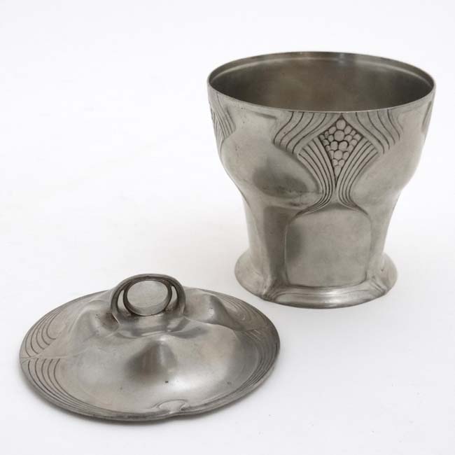 Orivit : An Art Nouveau pewter circular lidded pot, marked under ' Orivit 2487 ', - Image 4 of 7