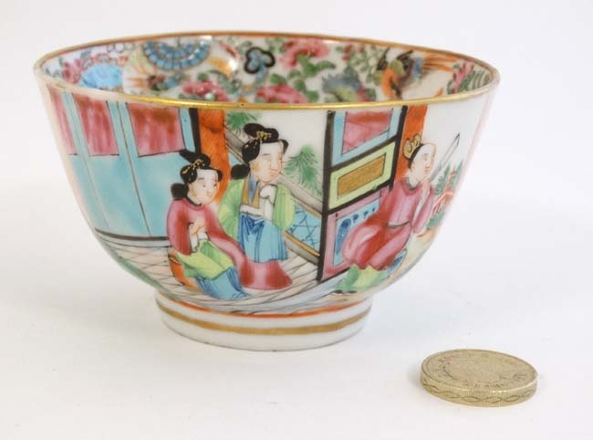 A Chinese export style famille rose tea bowl,