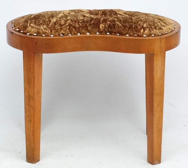 Art Deco : A kidney shaped burr Maple four legged ( slightly tapering) Gold upholstered stool. - Image 2 of 5