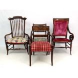 Four various mahogany chairs comprising 2 Regency carver chairs and 2 Victorian high back elbow
