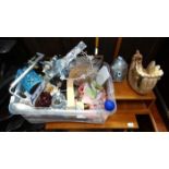 Box of miscellaneous items to include to a ' Blue Anchor navy Rum' optic, assorted ceramics,