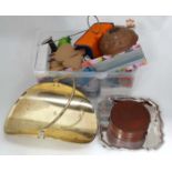 Box of assorted miscellaneous items to include a collar box, silver plated tray,