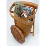 Lacemaking : Wicker basket containing assorted needlework / sewing magazine from 1970's etc