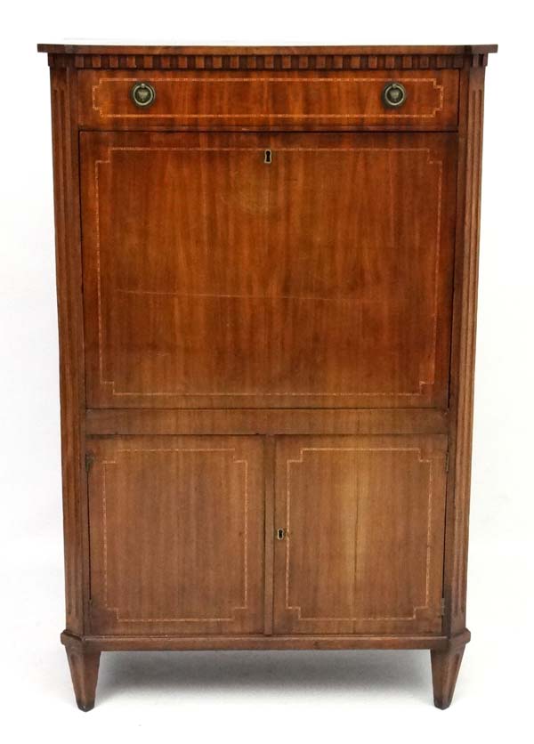 An early 19 thC Continental Mahogany Escritoire / Secretaire a Abbatant with canted corners and - Image 2 of 5