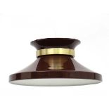 Vintage Retro :a Danish dark brown and brushed bronze banded pendant light, 18" diameter 15 3/4".