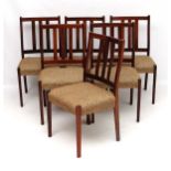 Vintage Retro : a set of 6 rosewood? dining chairs with woollen covered seats in flecked oatmeal,