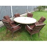 Garden & Architectural: an early 21st large circular garden table with6 open armchairs with