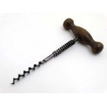 Corkscrew / Wine bottle Opener : an unusual Cork Screw with turned wooden handle,