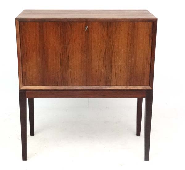 Vintage Retro : a Danish Rosewood ? Vargueno / cabinet on stand ( fall front desk) with fall front - Image 3 of 5