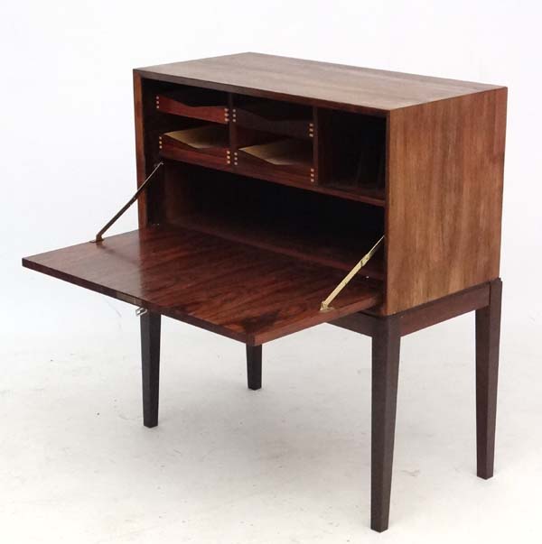 Vintage Retro : a Danish Rosewood ? Vargueno / cabinet on stand ( fall front desk) with fall front - Image 4 of 5