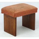 Art Deco : A walnut 1930's walnut stool with later applied red Foliate silk upholstery