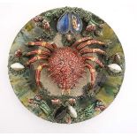 A c1900 Majolica Palissy style Portuguese Spider Crab dish ,