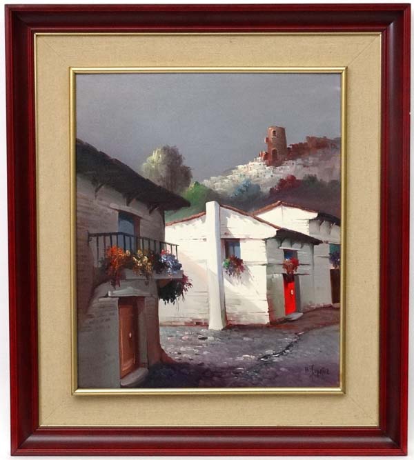 H Sopena XX-XXI, Oil on canvas, A typical Spanish village, Signed lower right, 21 3/4 x 18". - Image 3 of 6