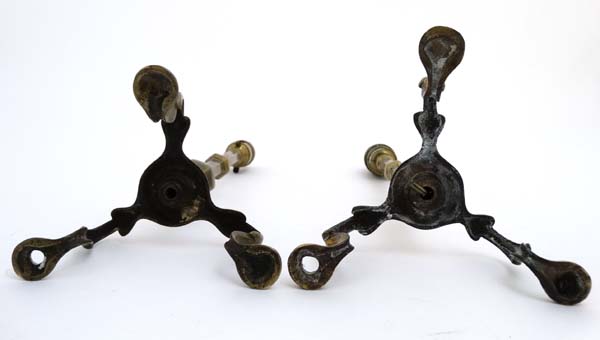 2 brass tripod Pullman lamps, - Image 2 of 4