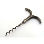 Corkscrew / Wine bottle Opener : a 19 thC steel ' Eyebrow ' pull Cork Screw ,