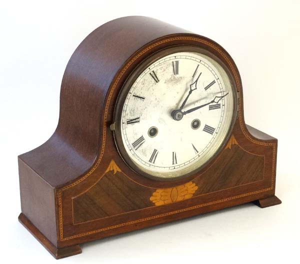 Harold 8 day Mahogany Mantel Clock :a signed inlaid case clock striking on a coiled gong, - Image 3 of 9