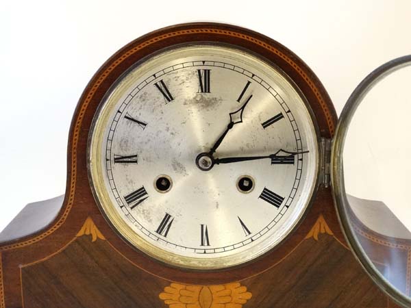 Harold 8 day Mahogany Mantel Clock :a signed inlaid case clock striking on a coiled gong, - Image 7 of 9