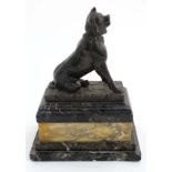 A 19thC marble dog on a green veined marble plinth 14" high x 11" wide x 7 1/2" deep