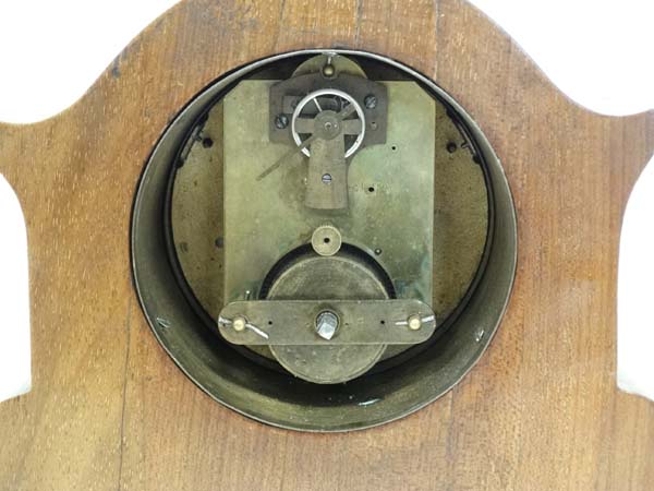 Clock : an early 20 thC mahogany mantle timepiece clock with French platform movement behind an - Image 3 of 7