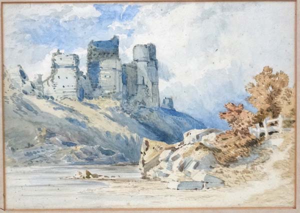 XIX English School, Watercolour, Castle ruins besides a river, 9 5/8 x 13 1/4". - Image 3 of 3