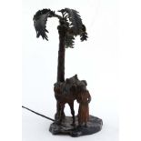 Lamp : An Austrian cold painted style spelter group in the manner of Bergman of a camel,
