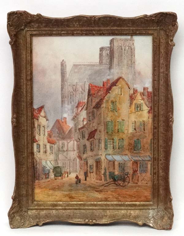 Edward Nevil XIX-XX, Watercolour and gouache, A Continental Cathedral town and Cathedral,