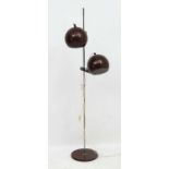 Vintage Retro : a Danish Standard lamp with twin multi directional spherical lamps having brown