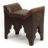 A Moorish / Islamic embossed leather topped wooden stool 22 1/2" high x 22 1/2" wide x 14" deep