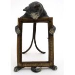 A 21stC hand painted cast bronze easel / strut frame with cat decoration approx 10 1/2" high