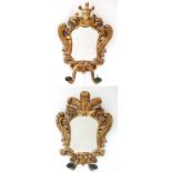 A pair of 18 th / 19thC gilded carved wooden Italian Gironadole mirrors each with twin branch