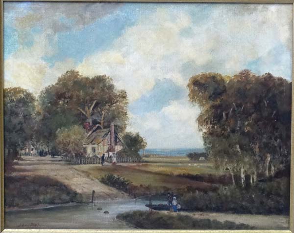 Albert Ball early XX, Oil on canvas, Country vista, Signed lower left, 16 x 20". - Image 3 of 6