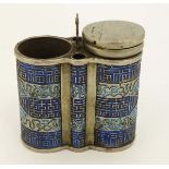 An oriental Calligraphy container of nickel construction with enamel decoration having central