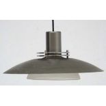Vintage Retro : a Danish pendant light with grey liveried shade and ice glass under shade and two