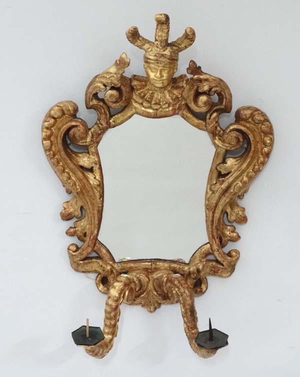 A pair of 18 th / 19thC gilded carved wooden Italian Gironadole mirrors each with twin branch - Image 12 of 17