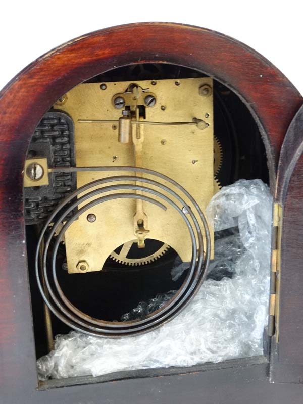 Harold 8 day Mahogany Mantel Clock :a signed inlaid case clock striking on a coiled gong, - Image 9 of 9