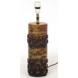 Vintage Retro : a 1970's cylindrical stoneware table lamp with incised and squared decoration in