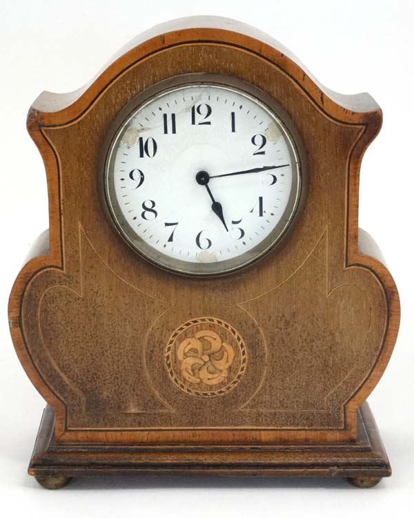 Clock : an early 20 thC mahogany mantle timepiece clock with French platform movement behind an - Image 5 of 7