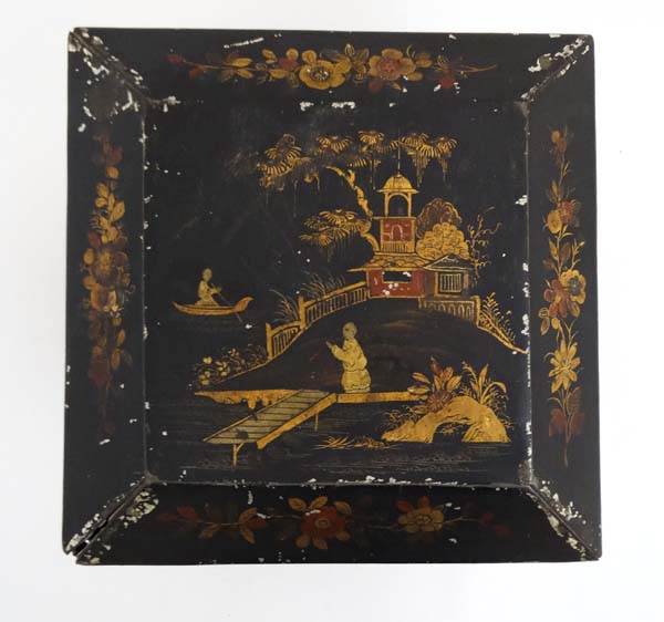 A Chinese 18thC style Toileware tea tin / caddy , - Image 4 of 6