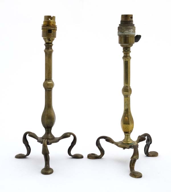 2 brass tripod Pullman lamps,