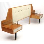 Vintage Retro : a British G- Plan ( gold mark) Headboard of blonde oak ( with glass shelves ) and