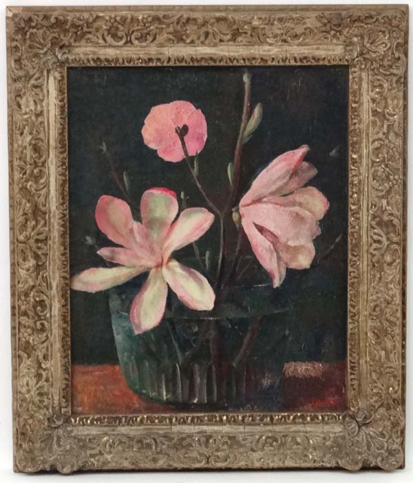 Malcolm Milne 1937, Oil on panel, Magnolia flowers still life, Signed and dated lower right,